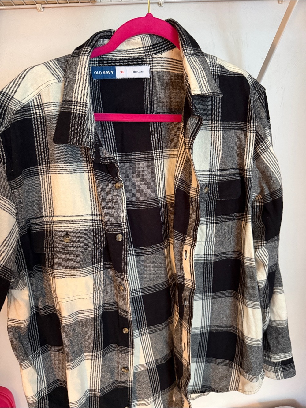 Old Navy Black & Cream Plaid Flannel Shirt